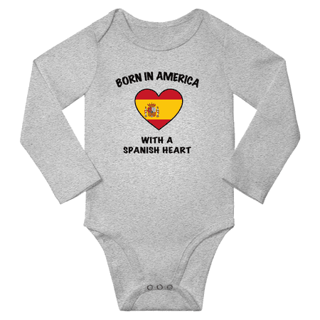 

Born in America With a Spanish Heart Baby Long Sleeve Romper (Gray 18 Months)