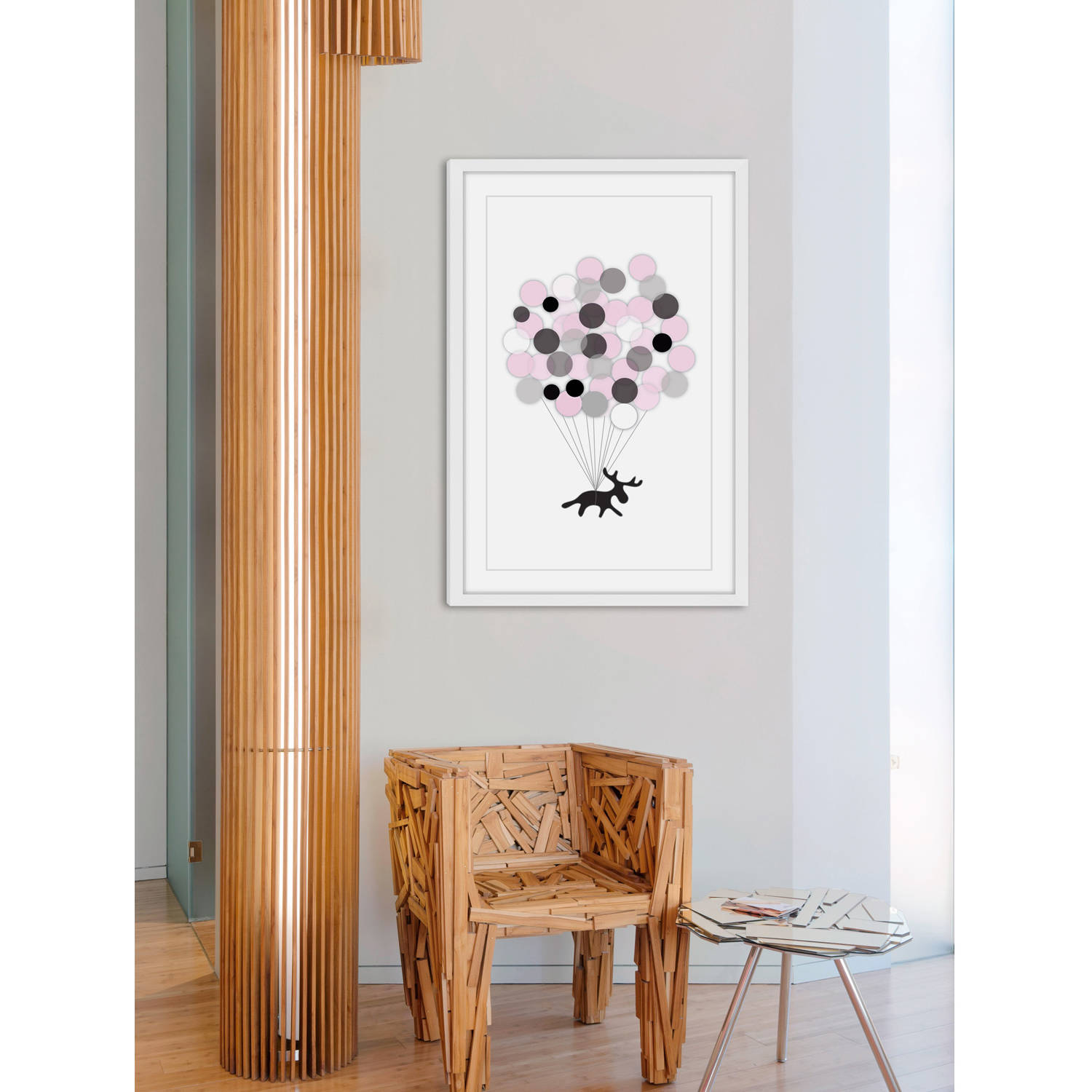 Marmont Hill "Pink Balloon Moose" by Katarina Snygg Framed Painting Print