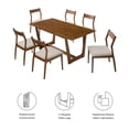 thumbnail image 3 of Modway Solara 7-Piece Wood Dining Set with Fabric Upholstered Side Chairs in Walnut Heathered Weave Beige, 3 of 10