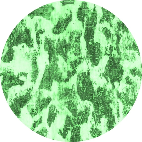 Ahgly Company Indoor Round Abstract Emerald Green Modern Area Rugs, 7' Round