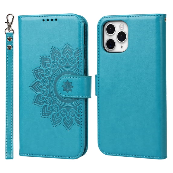 Allytech iPhone 11 pro case, mandala Embossed Wallet Card Cash Slots PU Premium Leather Magnetic Flip Kickstand Shockproof Ultra-Slim Cover for iPhone 11 pro 5.8 inch,Blue