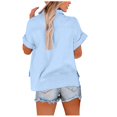 thumbnail image 4 of JUNWELL Womens Cotton Linen Button Down Shirt Plus Size Casual Short Sleeve Loose Fit Collared Work Blouse Tops with Pocket, 4 of 8