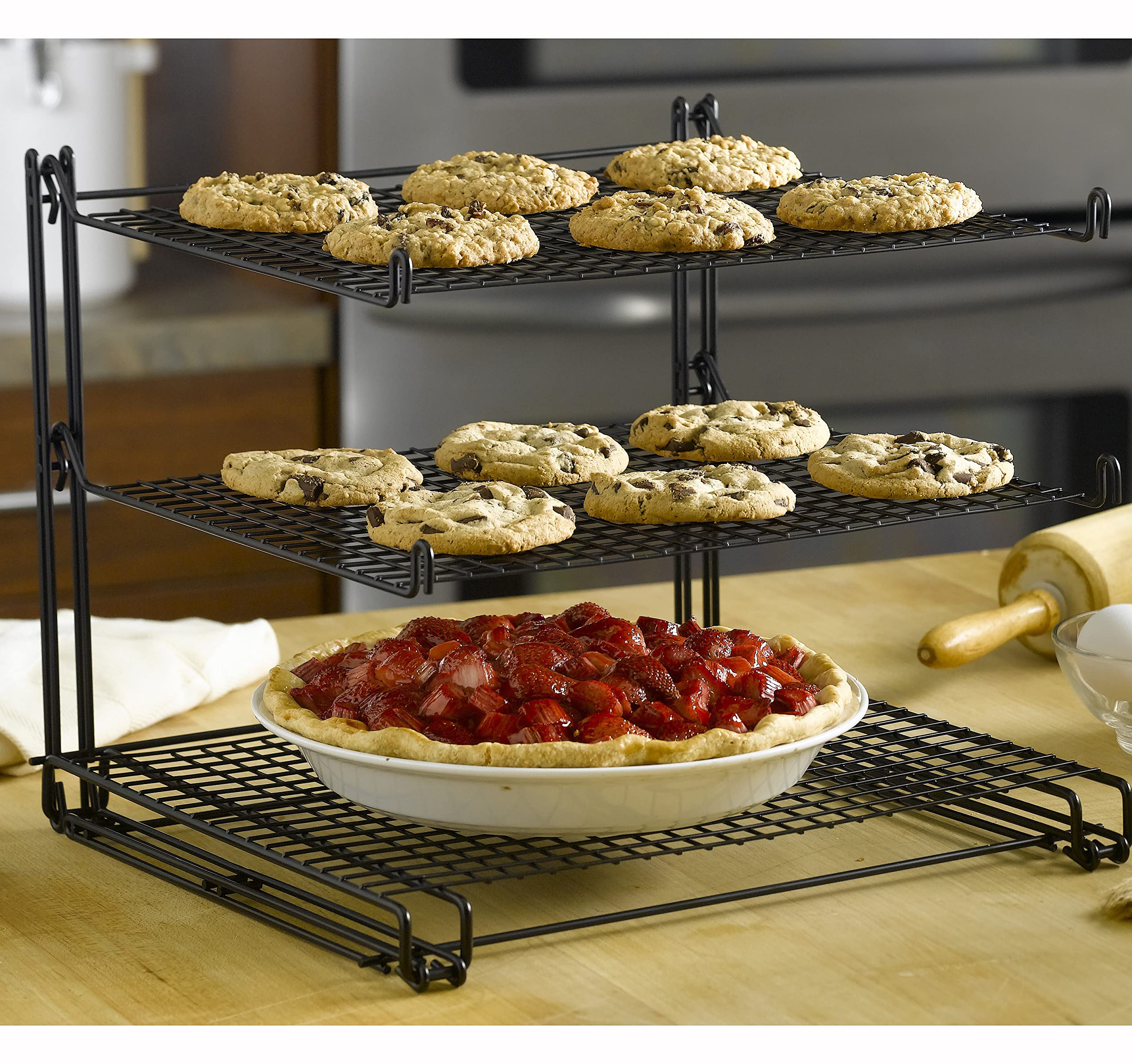 Nifty Solutions 3-Tier Cooling Rack – Non-Stick, Wire Mesh Design, Black 