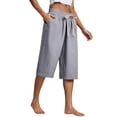 thumbnail image 4 of JJHGVB Cotton Linen Capris for Women Beach Resort Pants Women Linen Shorts Wide Leg Elastic Waist Beach Boho Pants Womens Linen Shorts Below the Knee Cotton Linen Pants Baggy Shorts Women Gray 1 3XL, 4 of 4