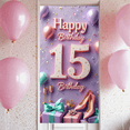 thumbnail image 5 of Glitter Design Birthday Banner Decorative Crown Pink Balloons Celebration Background for Birthday Party Teenage Decor Gift Unwrapping, 5 of 8