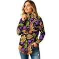 thumbnail image 6 of Mardi Gras Shirts for Women Glitter Mask Print Mock Neck Tops Carnival Long Sleeve Gold Blouse Dark Purple M, 6 of 6