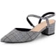 thumbnail image 1 of Mules con tacones gruesos y diseño de pata de gallo para mujer negro y blanco, EE. UU. 7, 1 of 5