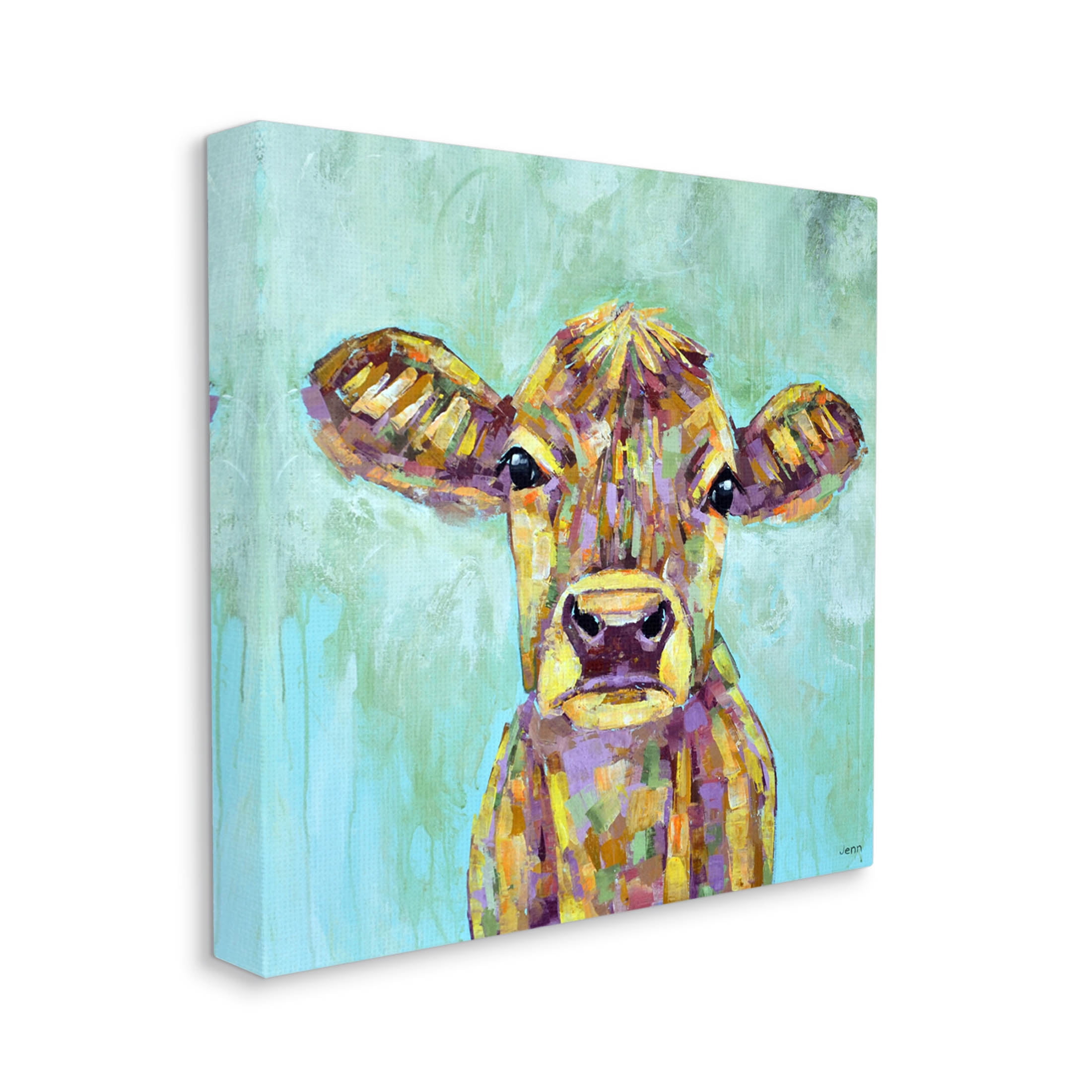 Modern Cow Farm Animal Portrait Animals & Insects Painting Gallery Wrapped Canvas Print Wall Art