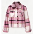 thumbnail image 3 of Hearthz Plaid Shacket Jacket Women Button Down Cropped Women Lightweight Jacket Long Sleeve Collared Soft Warm Outerwear Fall Winter Fleece Winter Coats for Women, 3 of 6