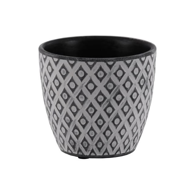 Urban Trend Collection 51908 Pot Rond en Ciment avec Corps et Fond Effilé Design Diamant, Béton Lavé et Noir