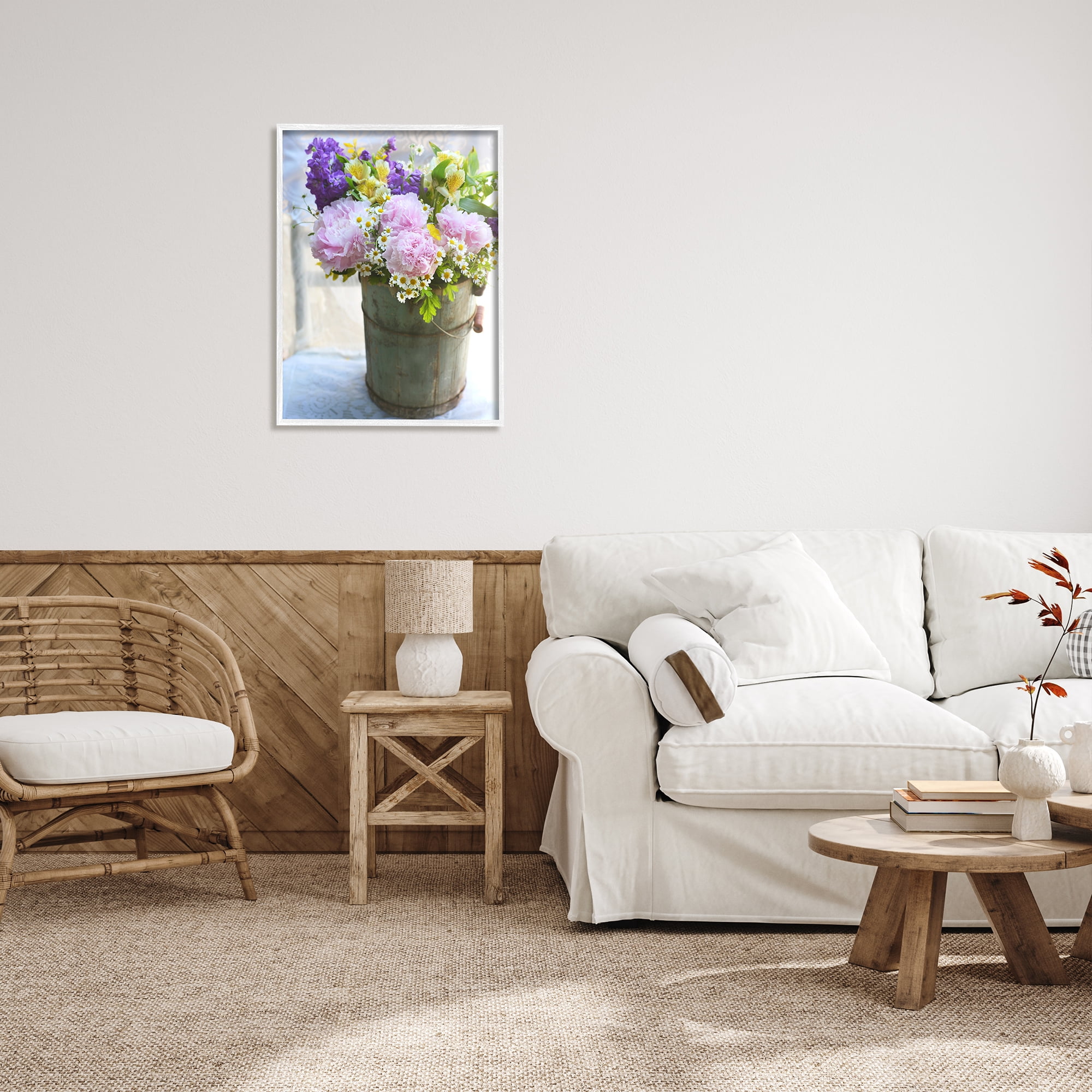 Stupell Industries Flowers in Country Tin Botanical & Floral Photography White Framed Art Print Wall Art, 24 x 30