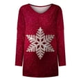 thumbnail image 3 of Honeeladyy Clearance under 5$ Merry Christmas Tree Tops for Women Cute Sequin Snowflake Graphic Printed Long Sleeve Casual Loose V-Neck Pullover Tunic Tops, 3 of 4