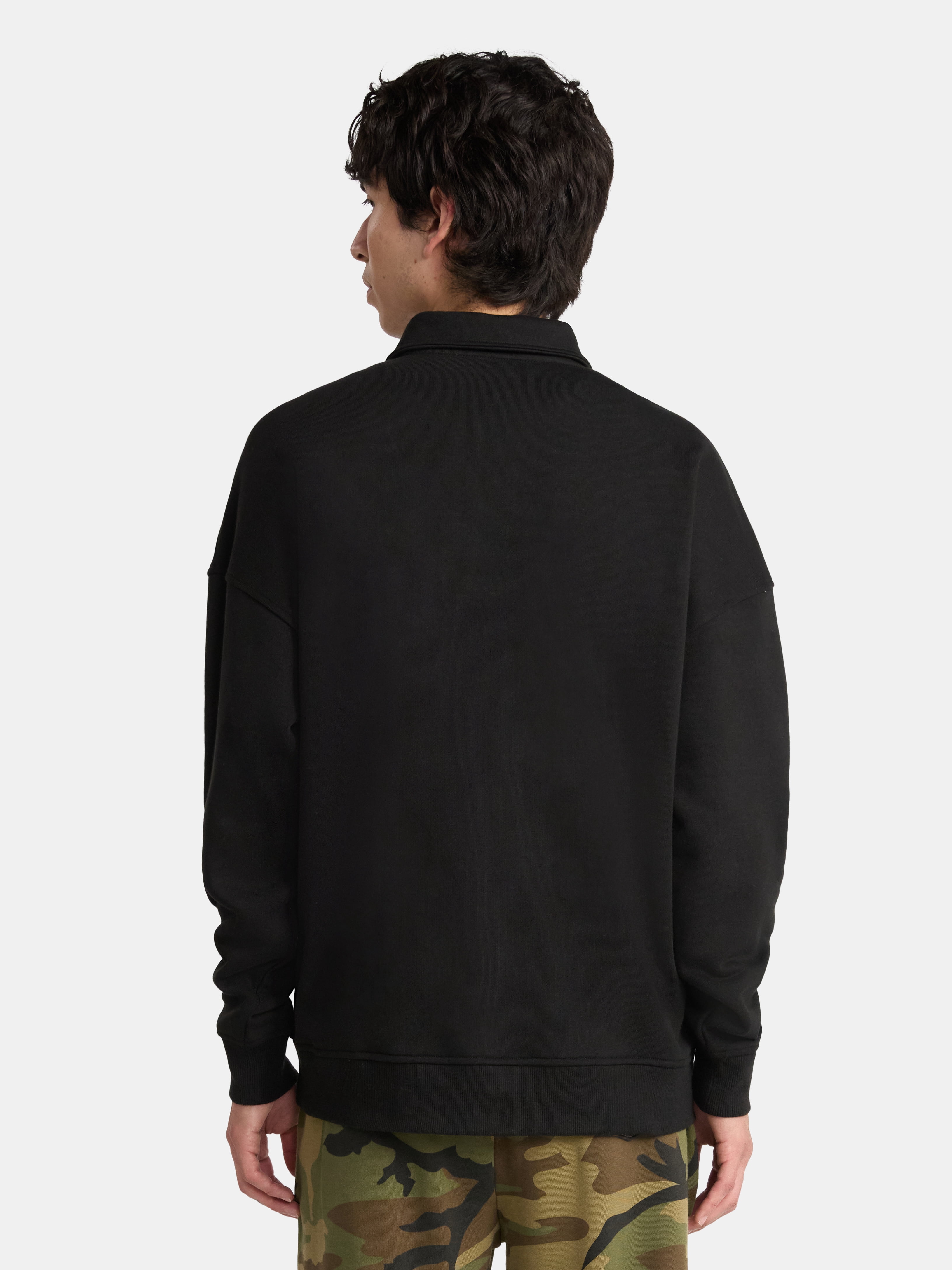 No Boundaries Oversized Quarter Zip Pullover with Long Sleeves, Men's & Big Men's