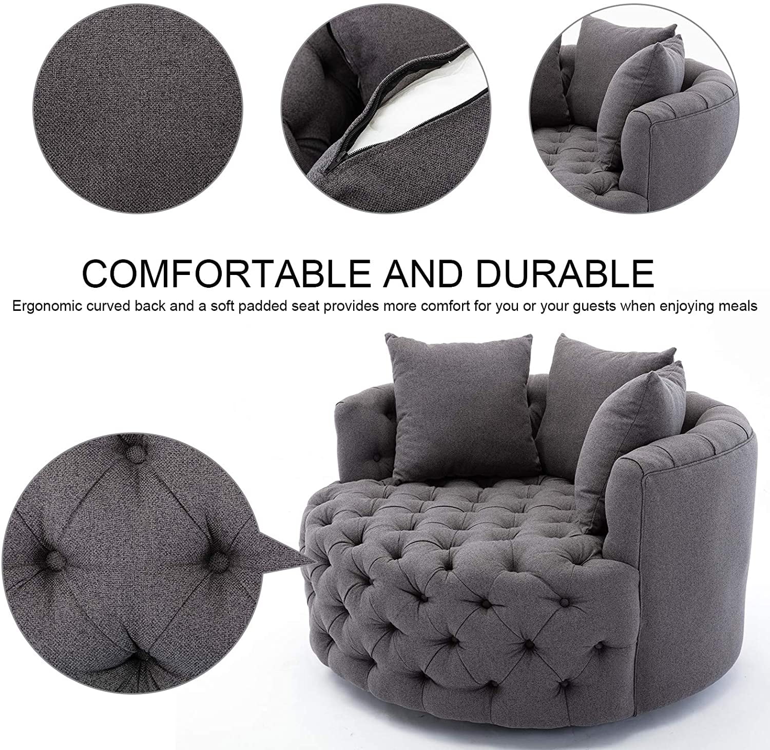 Swivel Barrel Chair, Modern Swivel Accent Sofa Barrel Chair with 3 Pillow,  Modern Linen Leisure Chair Round Accent Lounge Swivel Chair for Hotel Living  Room 