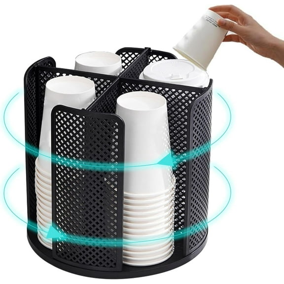 LIOUCBD 360° Cup Dispenser, Cup Dispenser for Paper Cups, Round Cup Holder with 4 Vertical Compartments, Paper Cup Organiser for Coffee, Shop, Home, Office, Buffet