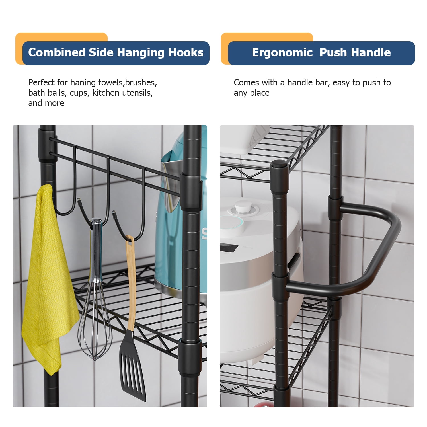 FDW 3-Tier Storage Wire Rack Metal Storage Shelf Heavy Duty Shelf With Wheels For Home,Black