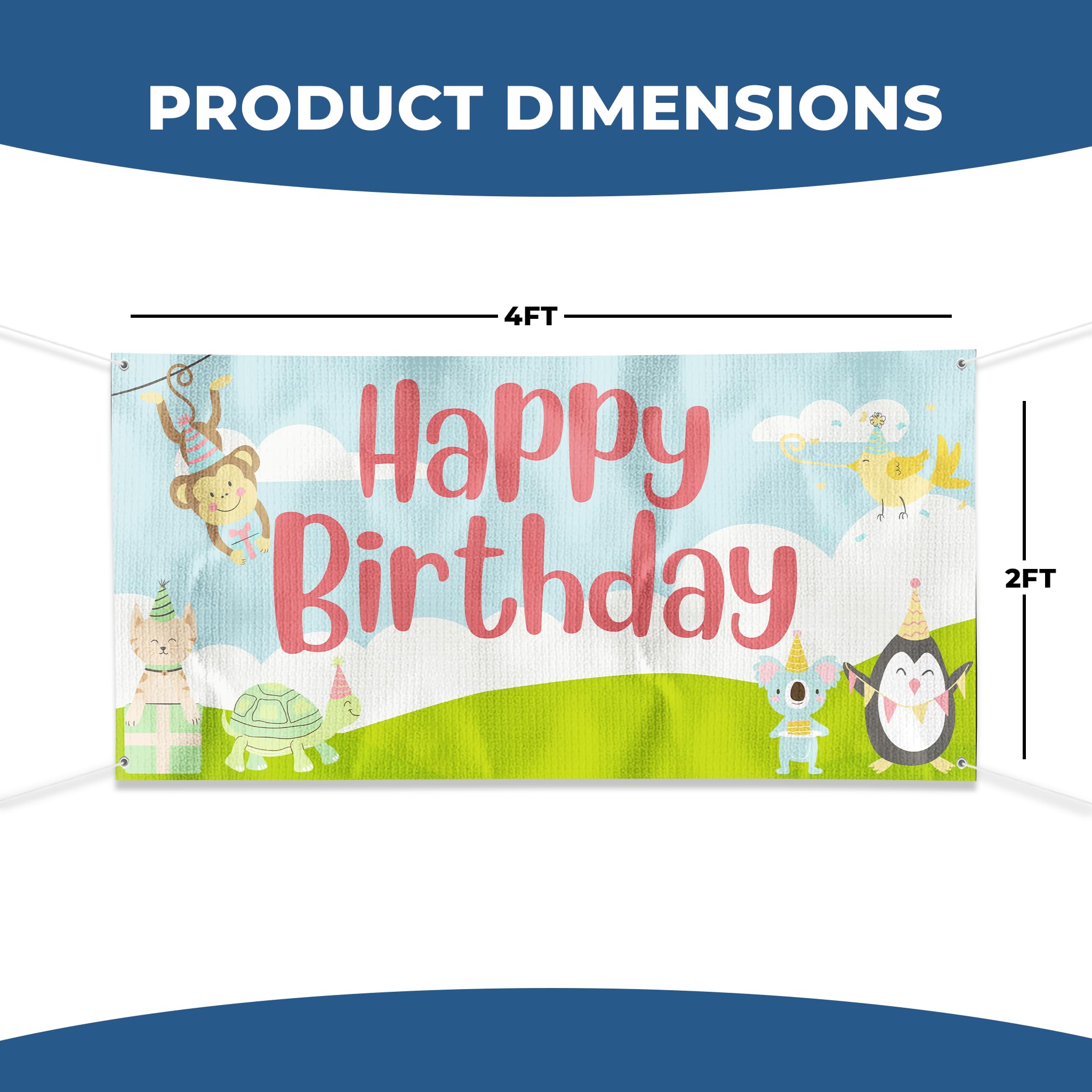 Happy Birthday Banner Sign For Outdoor-Indoor Use 4x2 Ft Large Custom Banner and Signs with Hanging Rope Happy Birthday Backdrop for Party Decor Oxford Cloth Sublimation Banner for Easy Hang
