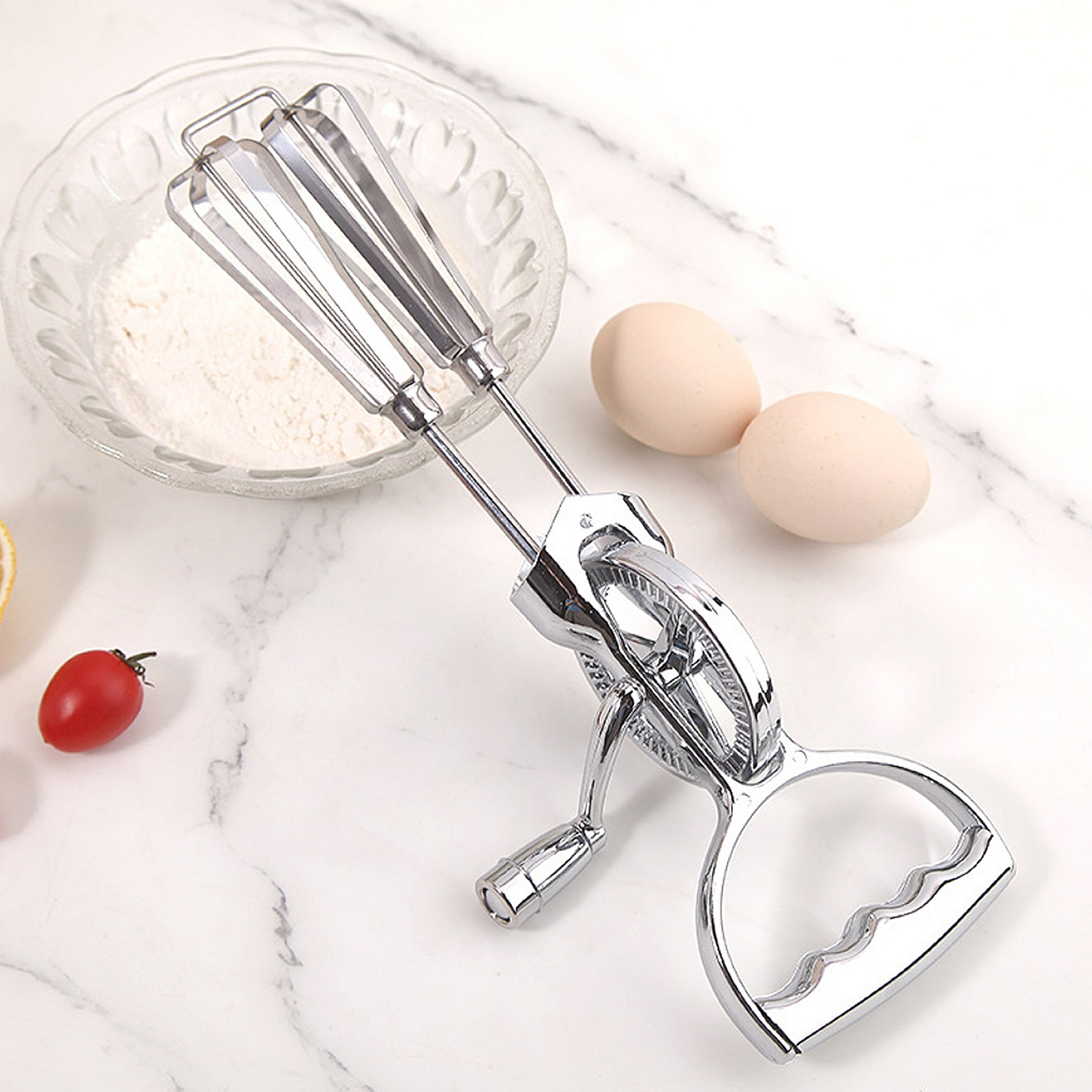 MaPinKa Manual Mixer - Classic Hand Crank Egg Beater with 18/10 Stainless Steel Blades, 12-Inch, Silver