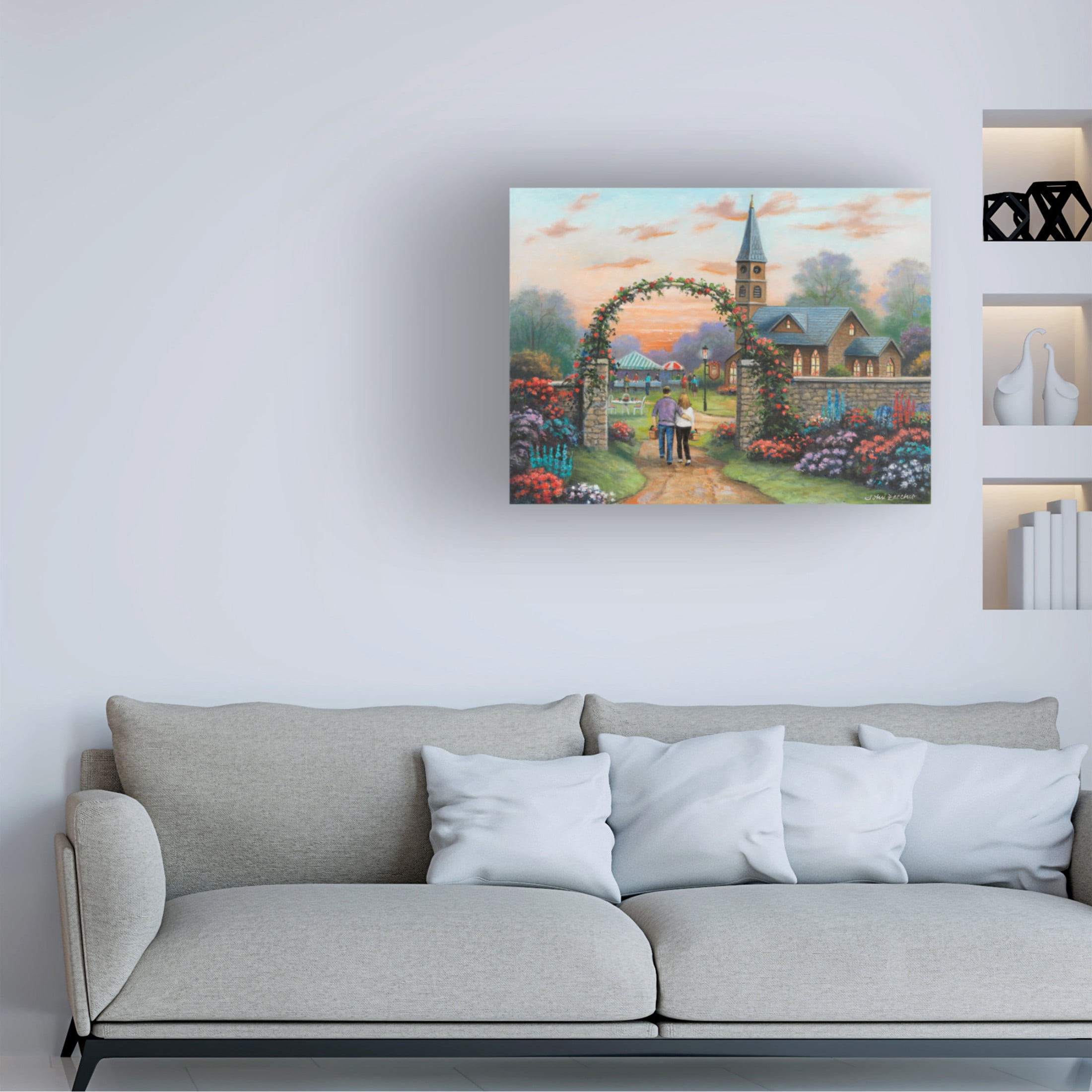 Canvas Wall Art - John Zaccheo 'Sunday Gathering' Wall Art for Living Room, Bedroom, or Office Décor by Trademark Fine Art - 32 x 24 Inches