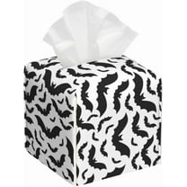 Tissue Box Cover Spooky Halloween Bats Black Tissue Box Holder Tissue Box Cover Square Decorative Bathroom, Bedroom Or Office, White