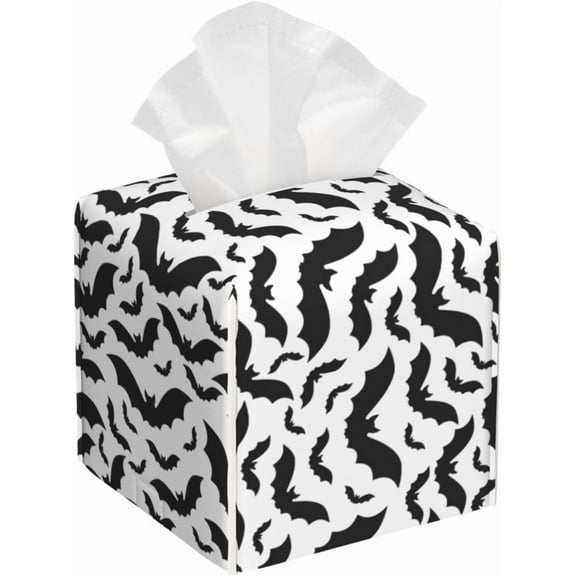 Tissue Box Cover Spooky Halloween Bats Black Tissue Box Holder Tissue Box Cover Square Decorative Bathroom, Bedroom Or Office, White