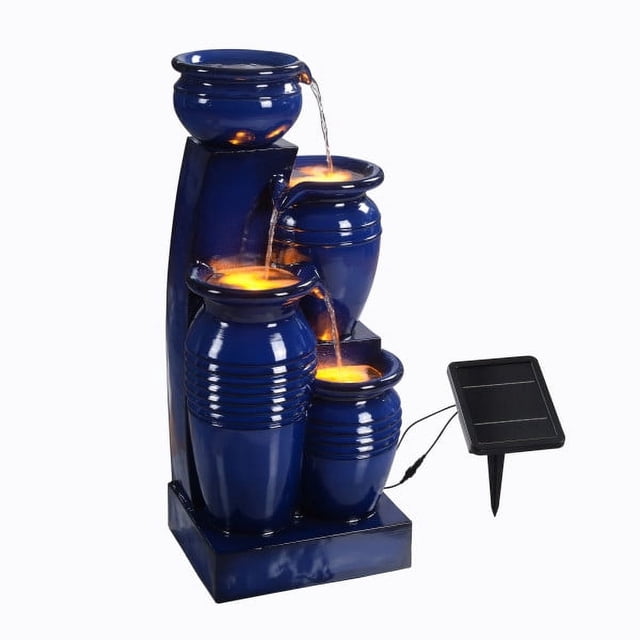 Teamson Home 4-Tier Outdoor Water Fountain with LED Lights, Navy