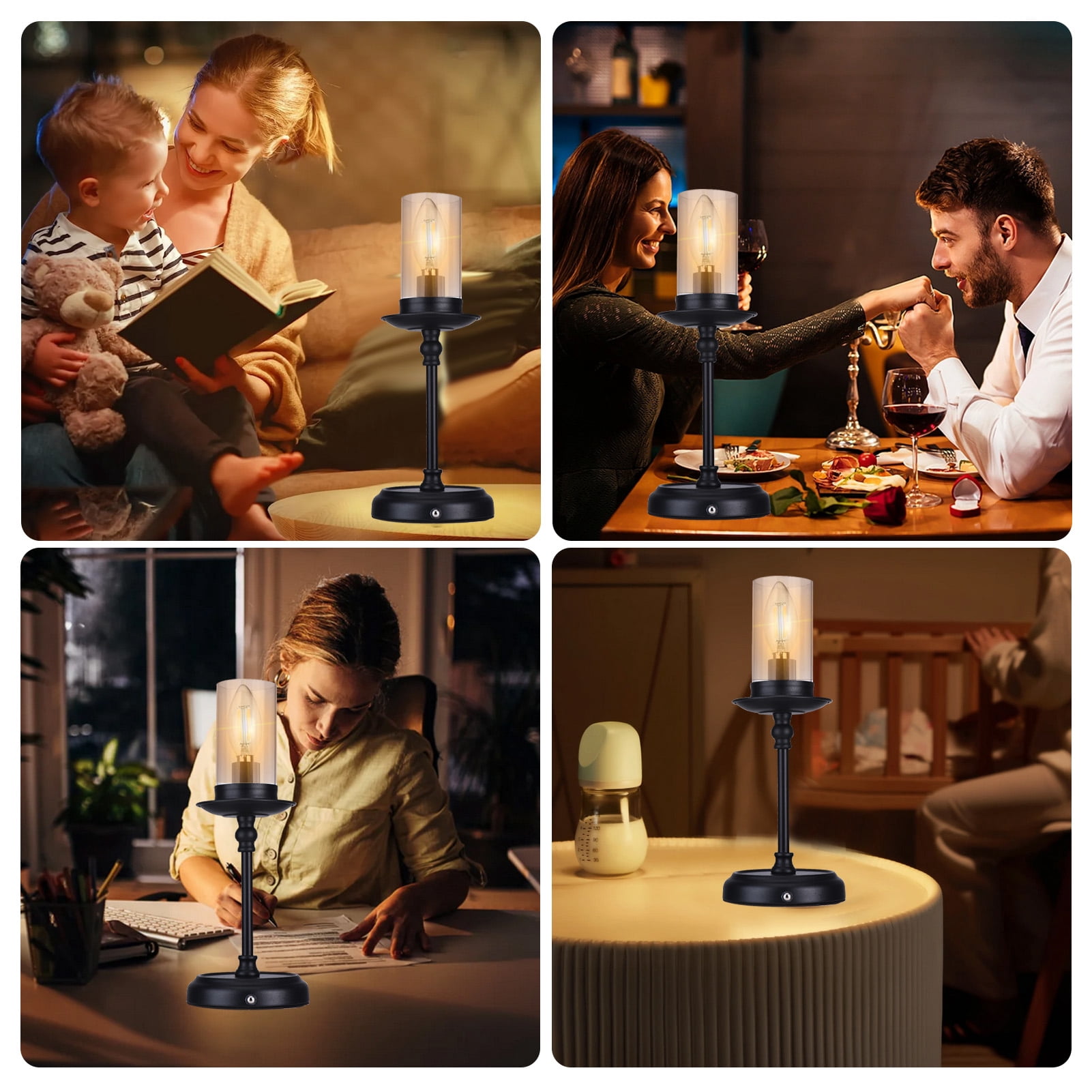 Rechargeable Touch Control Table Lamp - 3-Level Cordless LED Desk Light with 3000K Warm Glow, Modern Acrylic Candlestick Design for Weddings, Parties & Home Decor-2PCS