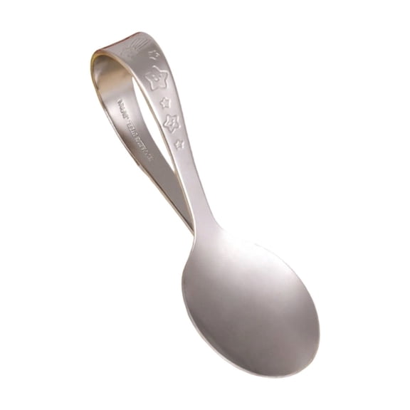 Lilixerw Small Spoon Self Feeding Training Utensils,Ergonomic Loop Handle with Star Design,Easy Grip & Dishwasher Safe,Stainless Steel Family Cutlery for 3-8 Year,3.54in,Silvery