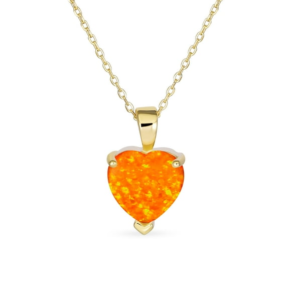 Bling Jewelry Womens Romantic Created Fire Opal Heart Pendant Necklace Gold Plated Sterling Silver