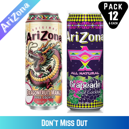 Arizona Dragon Fruit Mango and Grapeade Juice Drinks, 23 fl oz Cans, 12 Count (6 Each Flavor)