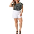thumbnail image 6 of Agnes Orinda Women's Plus Size Blouses Round Neck Floral Tie Waist Short Flare Sleeve Tops 2X Black, 6 of 7