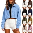 thumbnail image 4 of AloohaidyvioNo Boundaries Womens Cropped Jackets Trendy Lightweight Fall Long Sleeve Lapel Corduroy Zip Up Jacket with Pockets, 4 of 6
