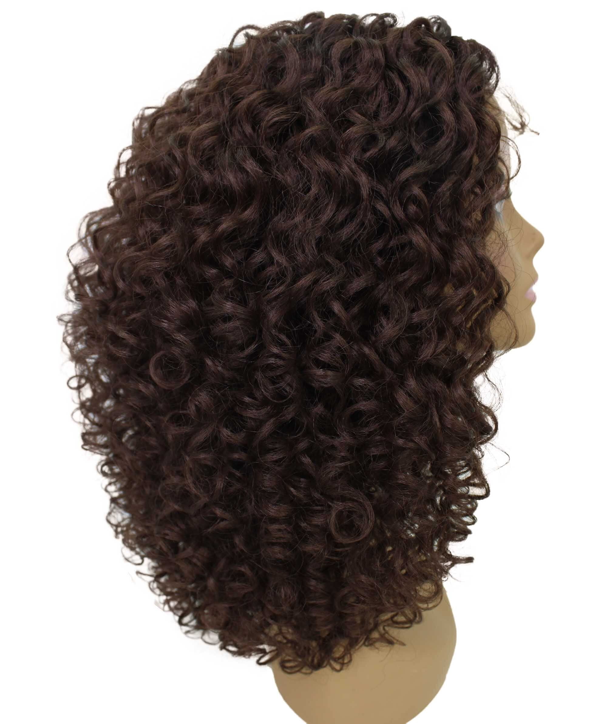 LUXLUXE Precious Curly Curly 17 in Long Lace Front Wig, Heat Resistant Fibers ,Medium Brown
