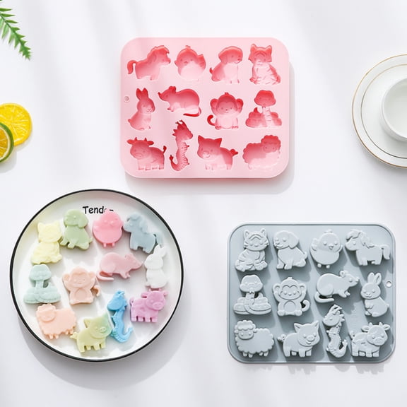 MInHoues Farm Animal Silicone Baking Mold, 12‑Cavity Cute Farm Creature Pattern Chocolate Jelly Mold, Food‑Grade Silicone Mold for Candy Ice Cube Kids Party Small Dessert Homemade Making