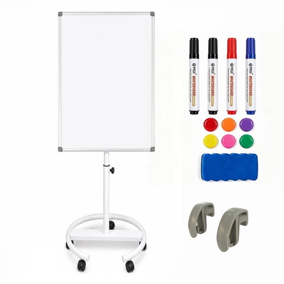 36"×24" White Rolling Magnetic Mobile Whiteboard for Office & Classroom