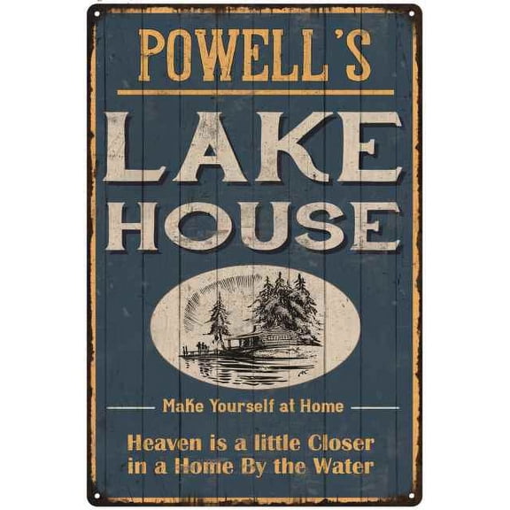 POWELL'S Lake House Blue Cabin Home Decor 8 x 12 High Gloss Metal 208120038091