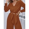 thumbnail image 6 of Weardear Womens 2 Piece Outfit V Neck Long Sleeve Crop Top Wide Leg Elastic Waist Pant Casual Set, 6 of 6