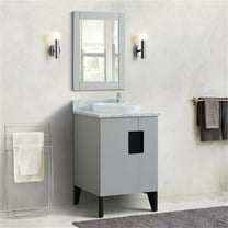 Bellaterra Home  25 in. Single Round Sink Vanity with Carrara Marble Top, Light Gray & White