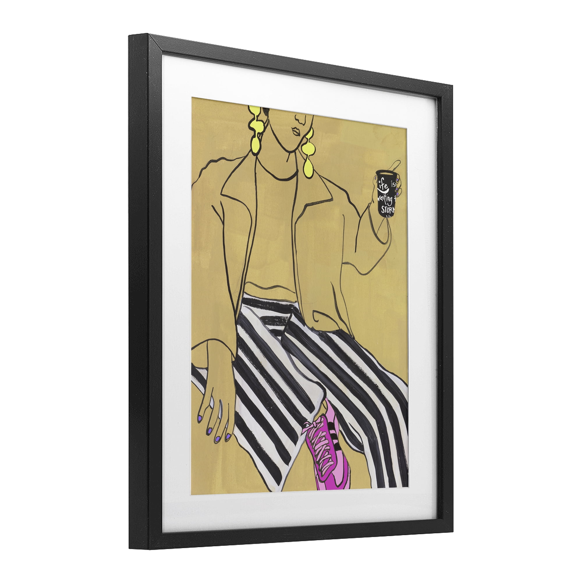 Stupell Industries Fashion Girl in Stripes Black Framed Print Under Glass, design by Melissa Wang