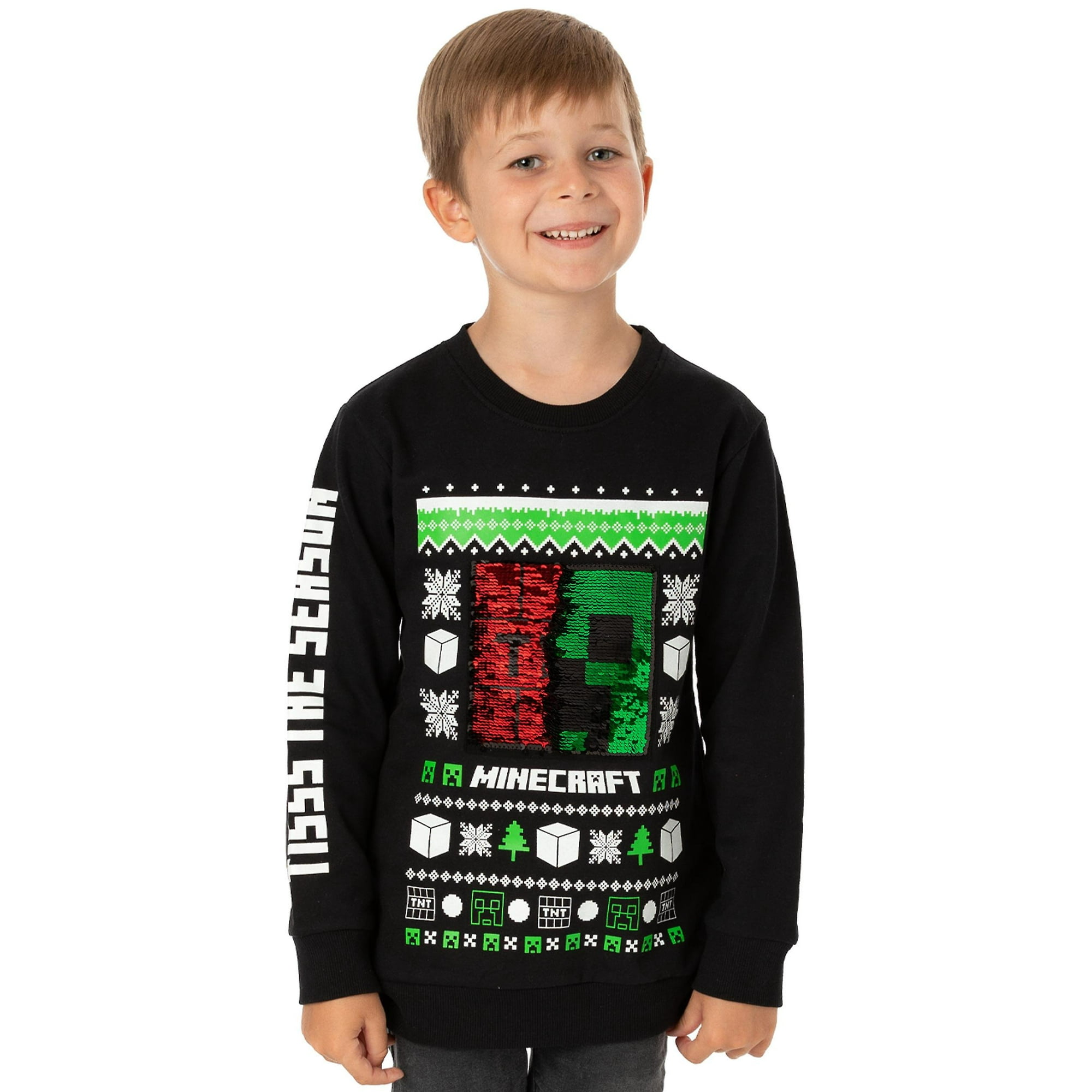 Youyo Minecraft Christmas Jumper Kids Girls Boys Creeper Villain Tnt Flip Sequin Sweatshirt Xmas Festive Sweater Outfit Black
