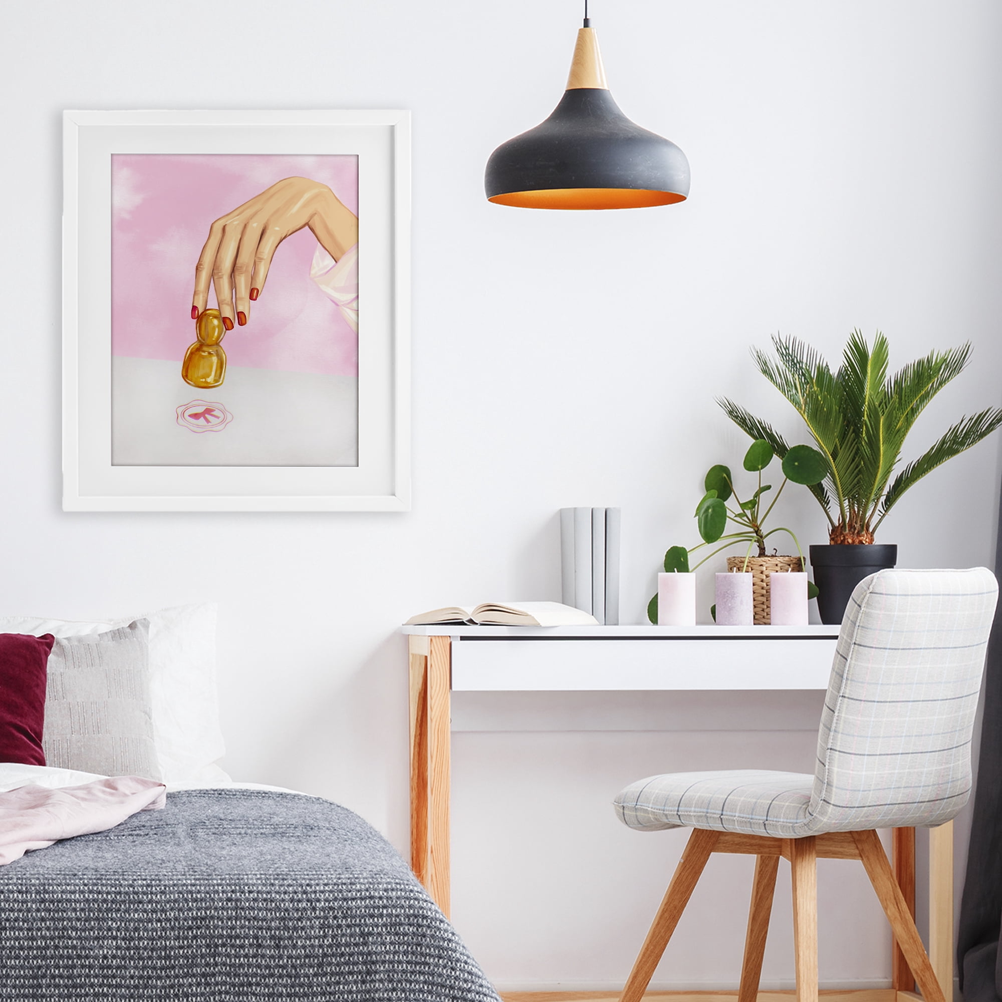 Pink Bow Fashion Stamper White Framed Print Under Glass, design by Ziwei Li