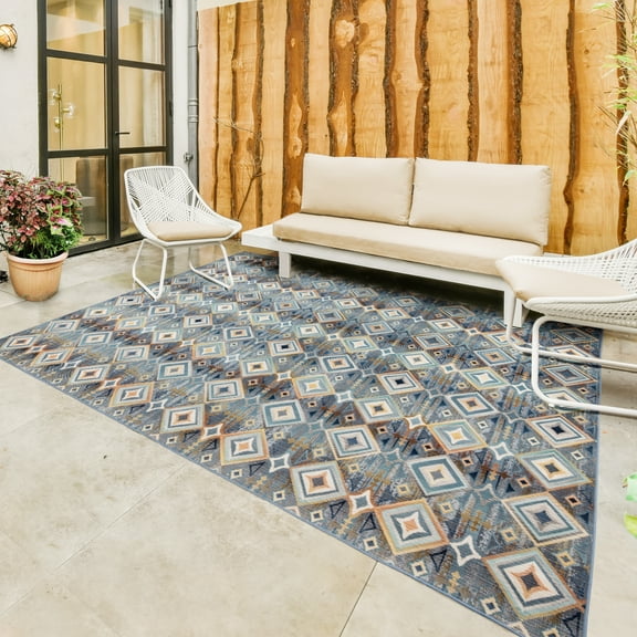 Gertmenian Sierra Kenna Modern Geometric Blue Outdoor Area Rug, 6x9