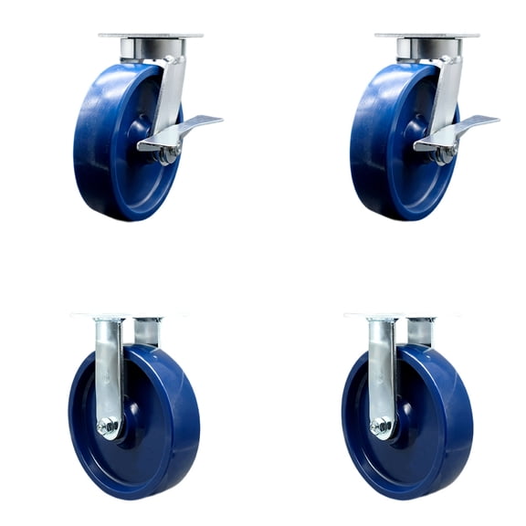8 Inch KP Solid Poly Caster Set with Ball Bearings 2 Swivel 2 Rigid SCC
