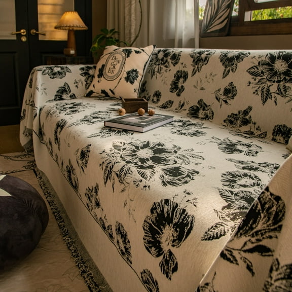 XmhyTop Luxurious Chenille Sofa Covers: Effortless Install, Washable, Dual - Role Protector for Living Room Sofas 70.87*90.55inch (Black White)