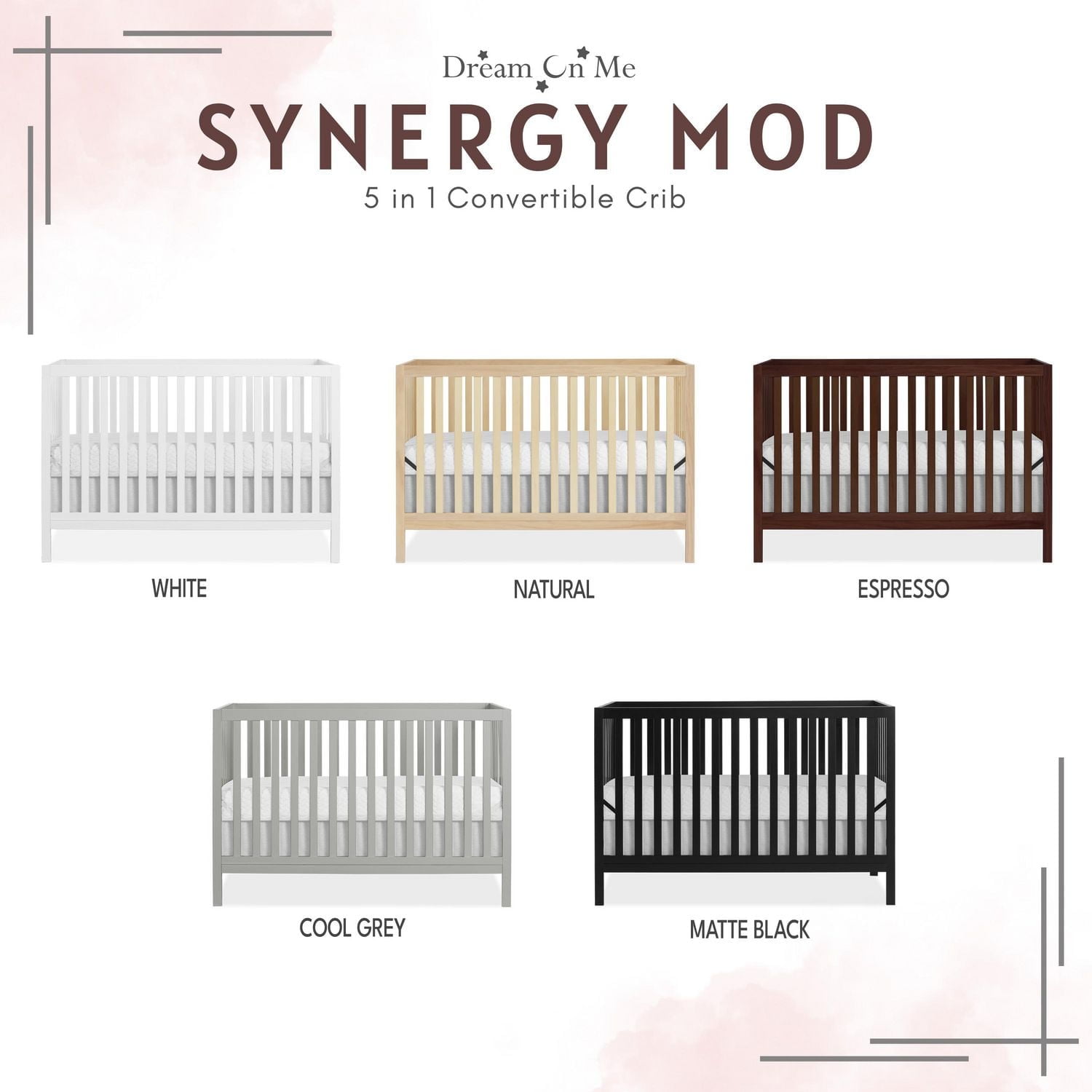 Dream On Me Synergy MOD Crib, Made with Sustainable New Zealand Pinewood, Convertible Crib