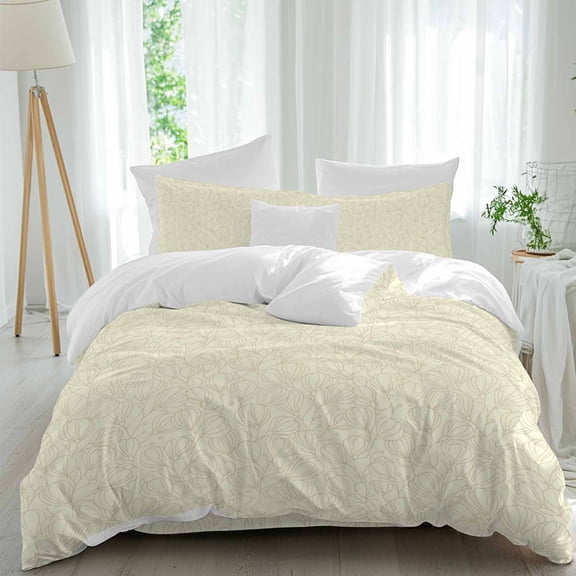 Simple Golden Lines Twin Size Comforter Set, Abstract Floral Modern Yellow Texture Bedding for All Seasons, 4 Pcs Bed Set, 1 Quiltcover (68"x86") ,1Sheet(67"x116"), 2Pillowcases (30"x20")