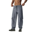 thumbnail image 3 of YLSDY Men's Baggy Cargo Pants with Flap Pockets Elastic Waist Workout Joggers Stretch Hiking Drawstring Lounge Trousers Gray S, 3 of 7