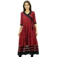thumbnail image 2 of Phagun Women's Designer A-Line Red Angrakha Style Kurta Dress Flared Tunic-4, 2 of 2