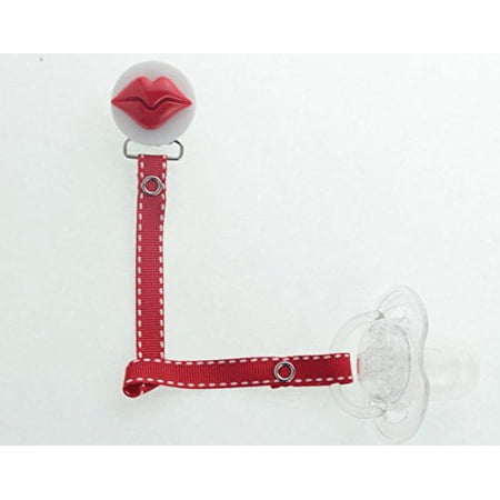 Red kiss Lips Ribbon Pacifier Clip