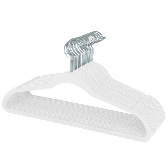 Simplify Slim Velvet Plastic Clothes Hangers, 25 Count, White